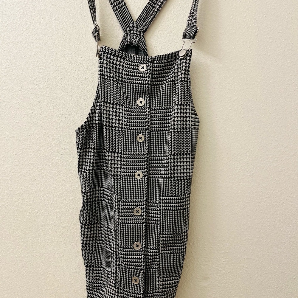 Houndstooth Button-Front Pinafore Dress